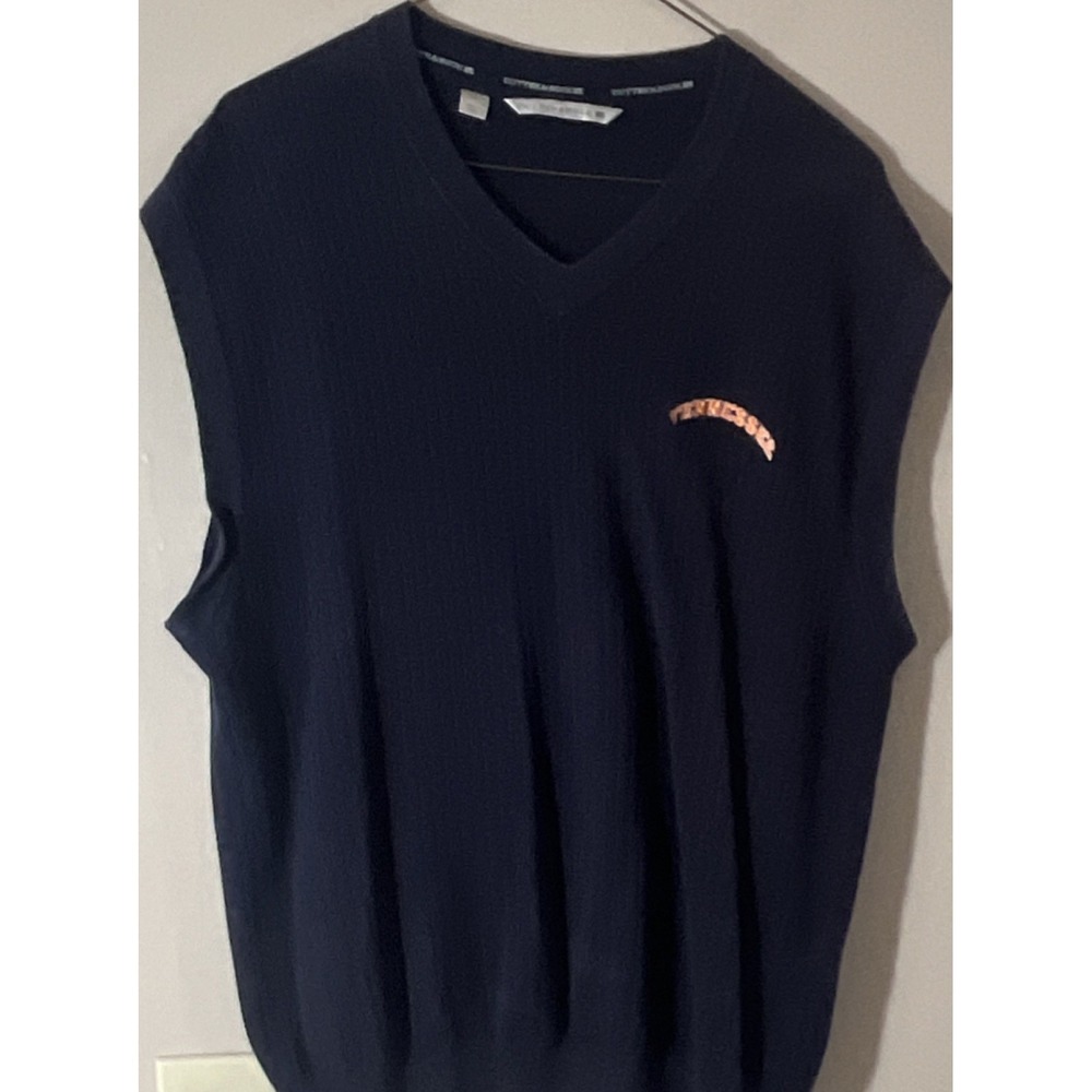Cutter & Buck Men's Knit V-Neck Sweater Vest Navy Solid Tennessee logo • L